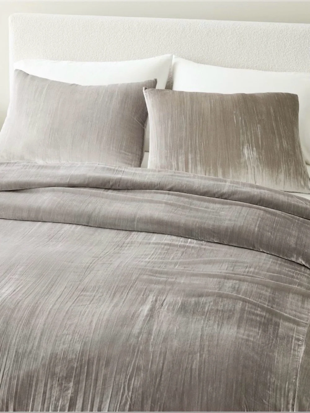 West Elm Queen Silver Crinkle Velvet Duvet Cover and Standard Pillow Shams